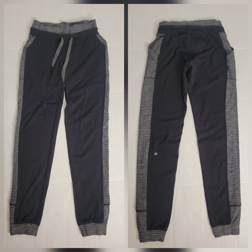 Lululemon Sweat Jogger Womens Sz 2 Base Runner Pants High Rise Gray Black